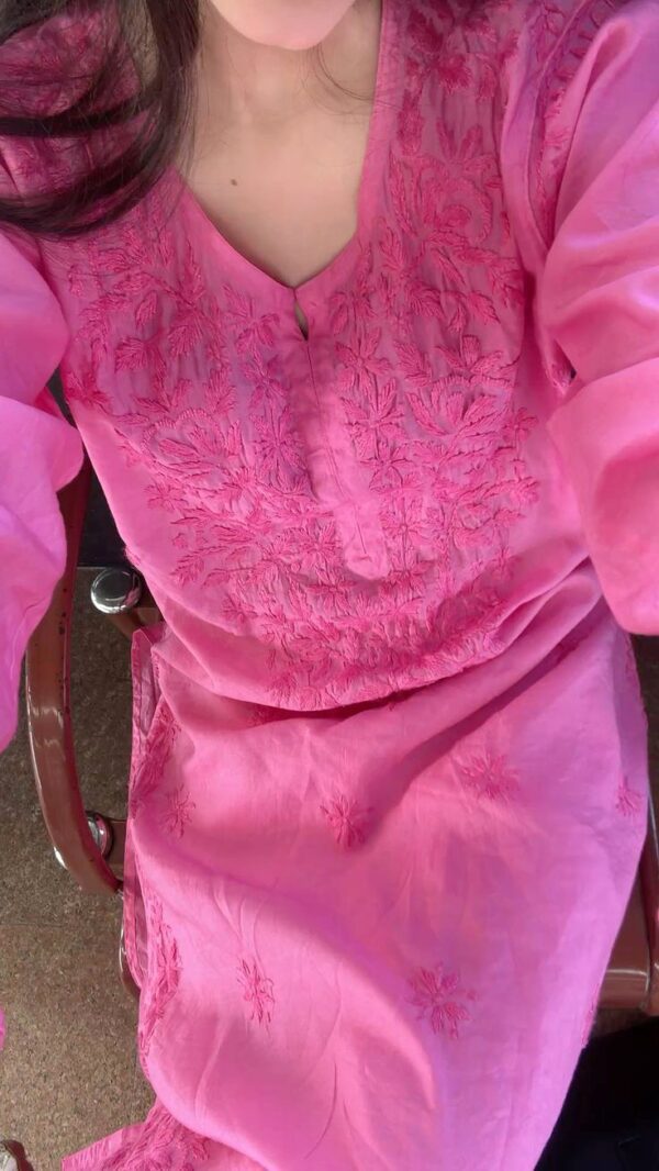 Classic Charming Pink Chanderi Chikankari Kurta