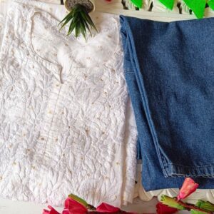 Poised White Chanderi Chikankari Outfit