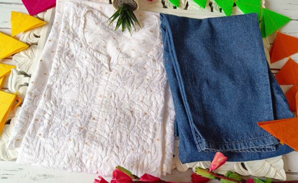 Poised White Chanderi Chikankari Outfit