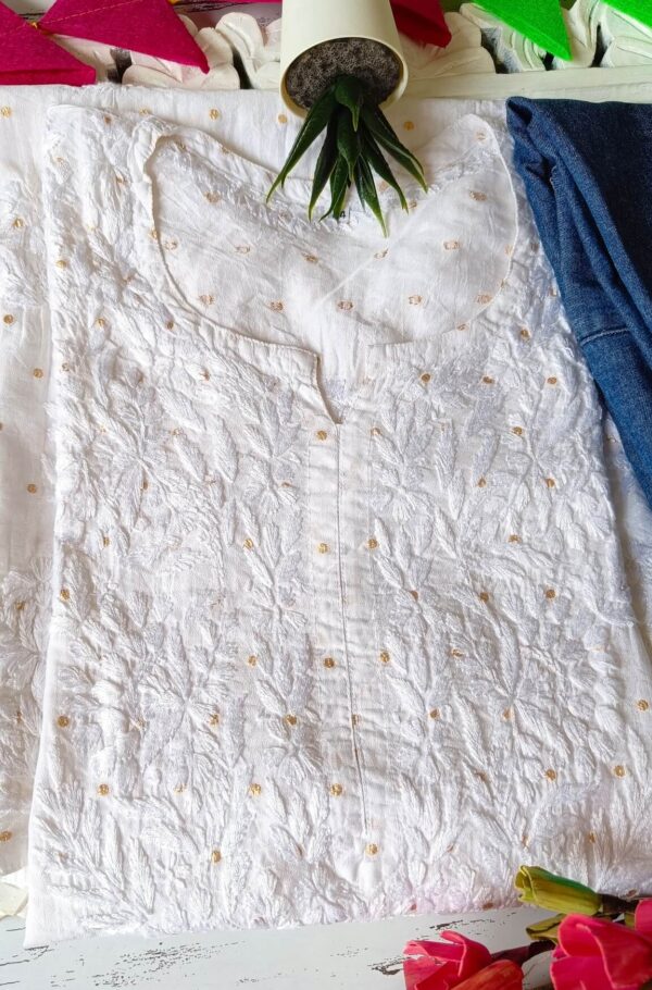 Poised White Chanderi Chikankari Outfit