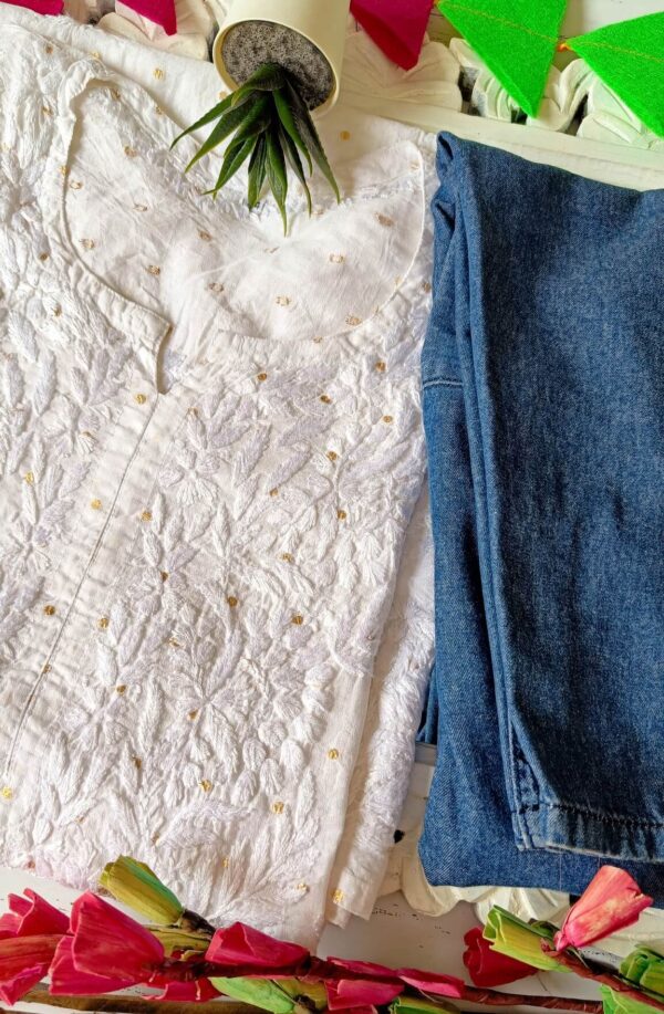 Poised White Chanderi Chikankari Outfit