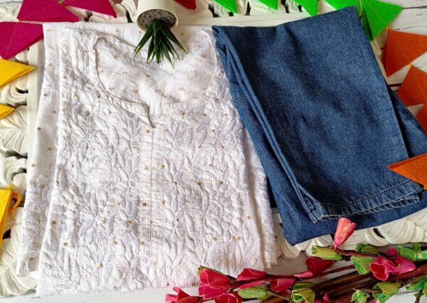 Poised White Chanderi Chikankari Outfit