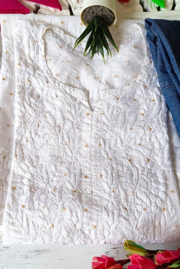 Poised White Chanderi Chikankari Outfit