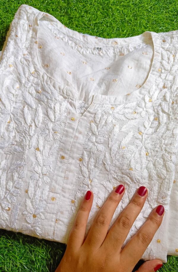 Poised White Chanderi Chikankari Outfit