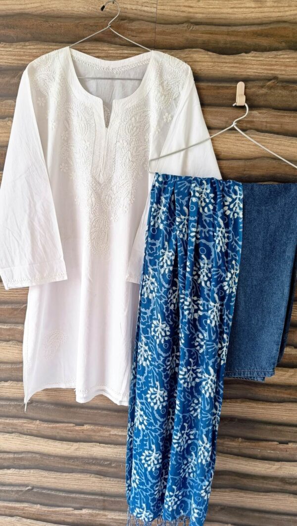 Fantastic White Indigo Modal Chikankari Outfit
