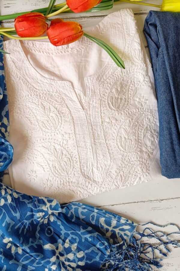 Fantastic White Indigo Modal Chikankari Outfit