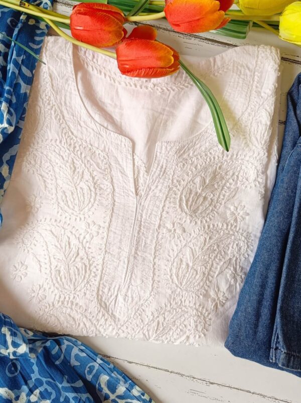 Fantastic White Indigo Modal Chikankari Outfit