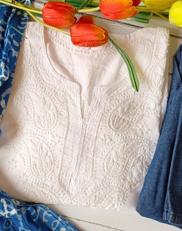 Fantastic White Indigo Modal Chikankari Outfit