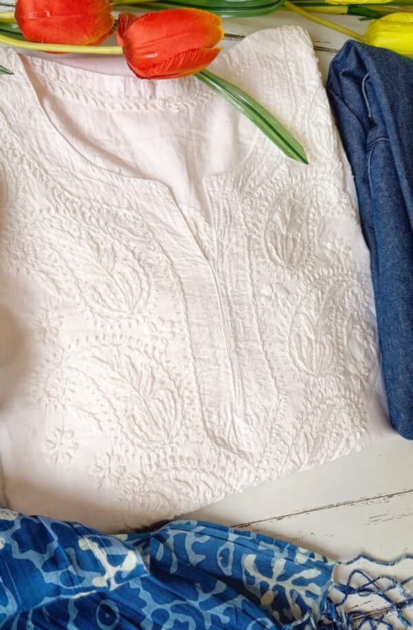Fantastic White Indigo Modal Chikankari Outfit
