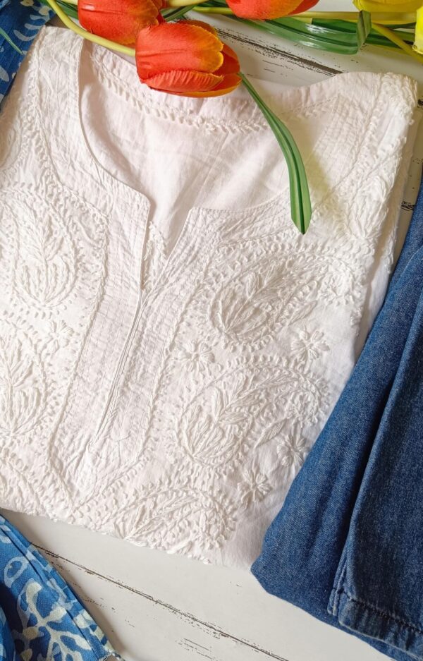 Fantastic White Indigo Modal Chikankari Outfit