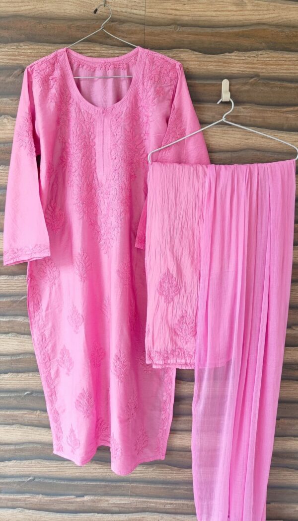 Dazzling Bubblegum Pink Chanderi Chikankari Outfit