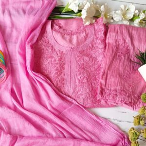 Dazzling Bubblegum Pink Chanderi Chikankari Outfit