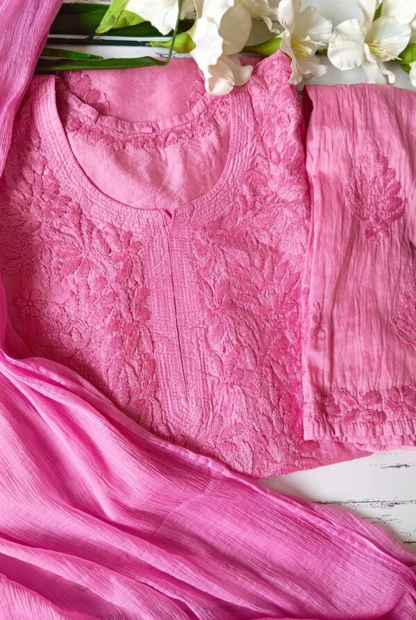 Dazzling Bubblegum Pink Chanderi Chikankari Outfit