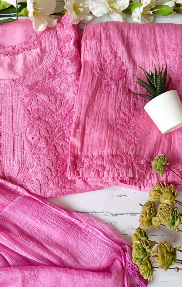 Dazzling Bubblegum Pink Chanderi Chikankari Outfit