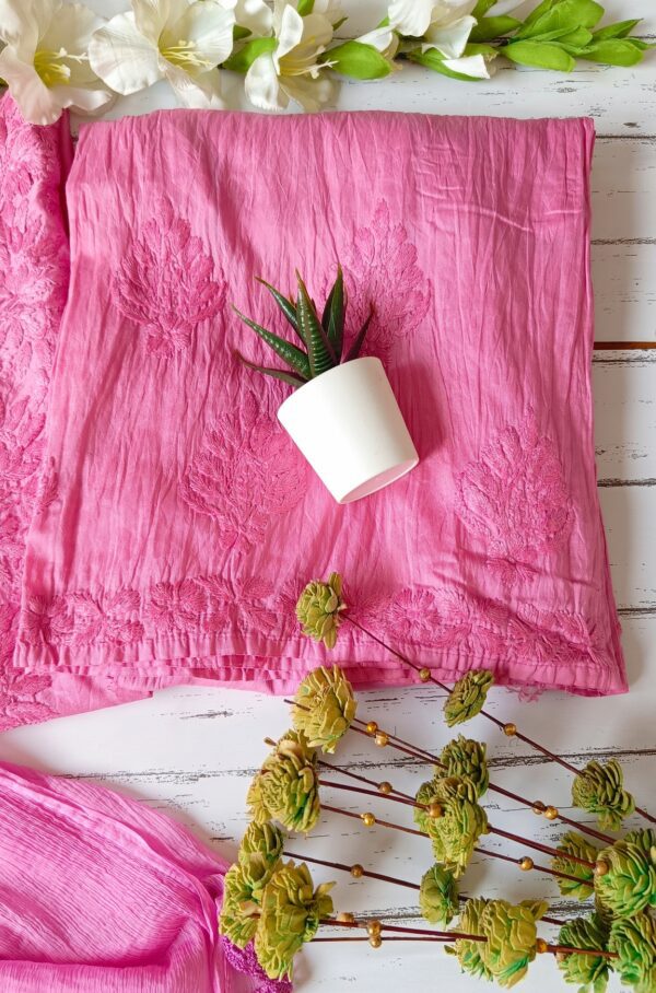 Dazzling Bubblegum Pink Chanderi Chikankari Outfit