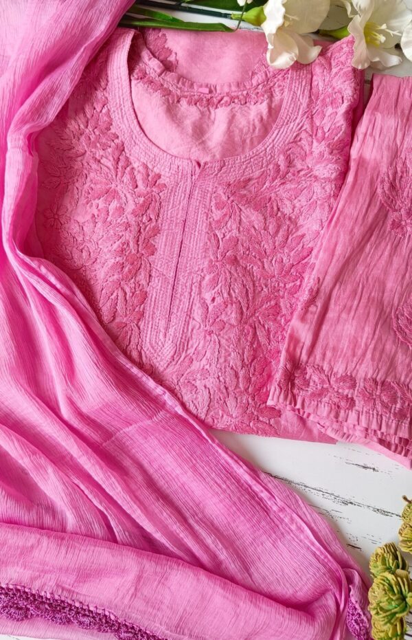 Dazzling Bubblegum Pink Chanderi Chikankari Outfit