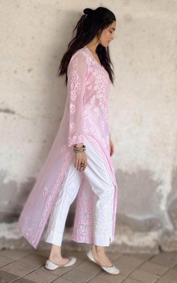 Sophisticated Baby Pink Pure Viscose Georgette Chikankari Outfit