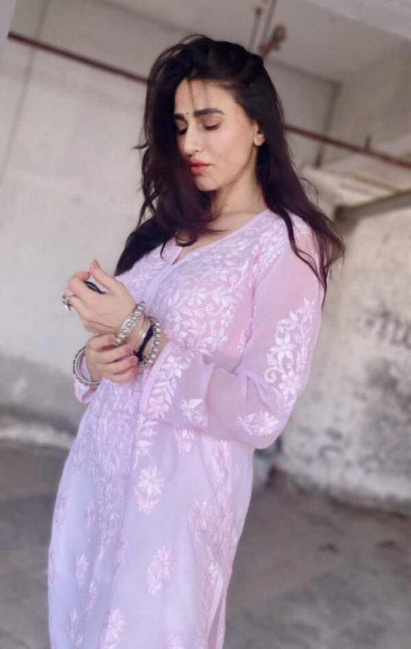 Sophisticated Baby Pink Pure Viscose Georgette Chikankari Outfit