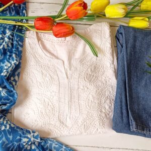 Fantastic White Indigo Modal Chikankari Outfit