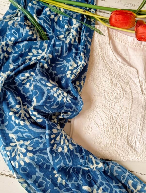 Fantastic White Indigo Modal Chikankari Outfit
