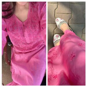Classic Charming Pink Chanderi Chikankari Kurta