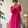 Alluring Magenta Pure Viscose Chikankari Kurti 4 Front view of the Alluring Magenta Pure Viscose Chikankari Kurti in a rich magenta shade with elegant Chikankari work.