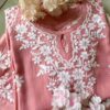Charming rose peach muslin chikankari kurta set embroidery
