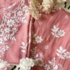Charming rose peach muslin chikankari kurta set folded view