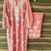 Charming rose peach muslin chikankari kurta set full view