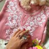 Charming rose peach muslin chikankari kurta set neckline