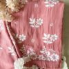 Charming rose peach muslin chikankari kurta set pant detail