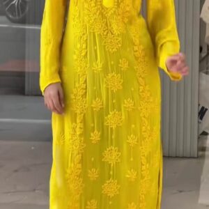 Dazzling Yellow Pure Viscose Chikankari Kurti with Beautiful Chikankari Work