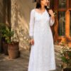 Exquisite white modal chikankari outfit with kurti and pant