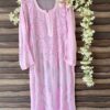 Full-length view of luxurious pastel pure viscose 3D Chikankari kurtis with detailed handcrafted embroidery