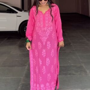 Full View of Irresistible hot pink pure viscose chikankari kurti