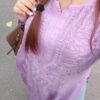 Lavender chikankari kurti with denims Showing detailed view