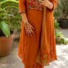 Stunning Burnt Orange Embroidered Kurta Set Styled Look with Dupatta