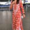 Stunning coral orange modal chikankari outfit full view