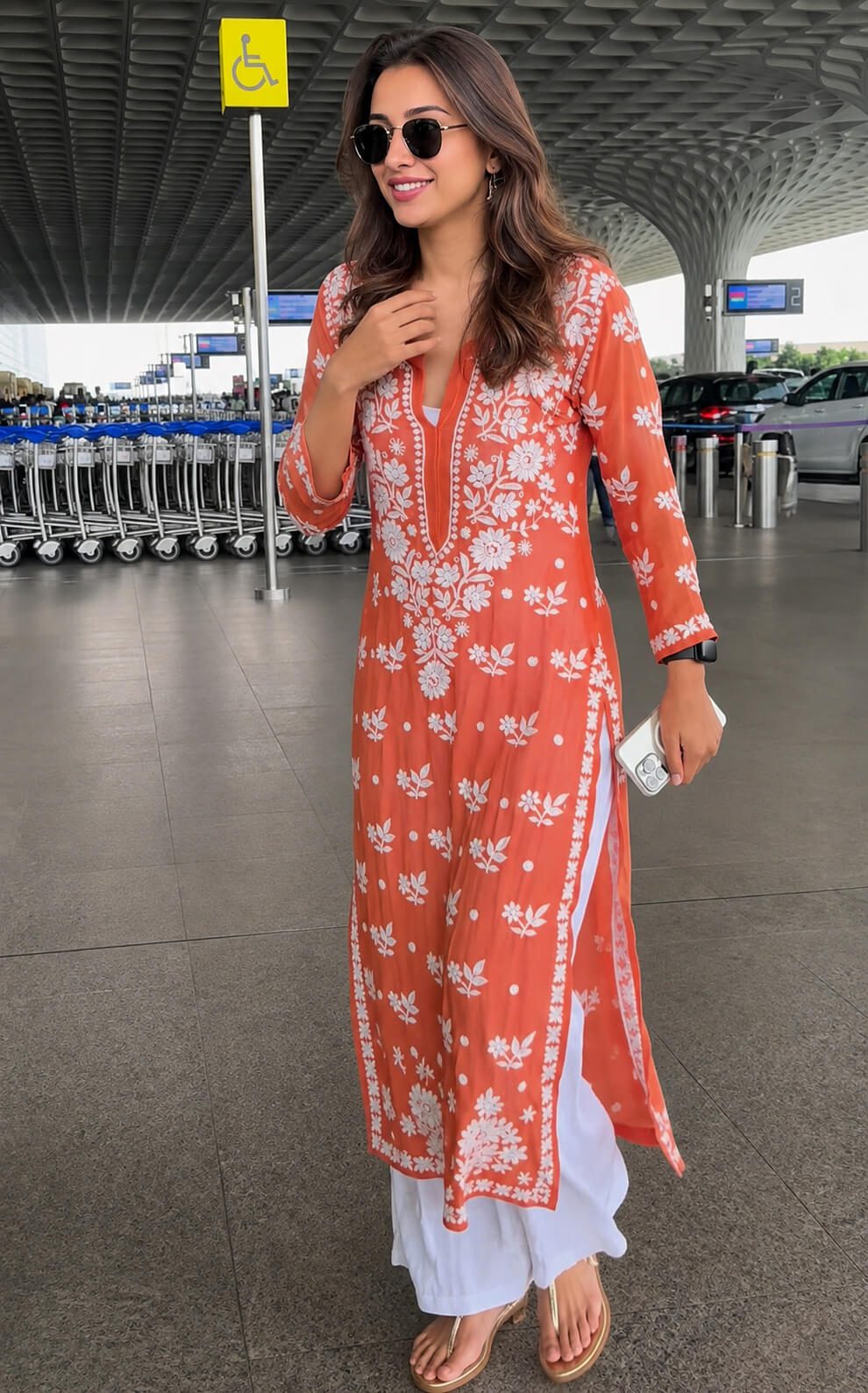 Stunning Coral Orange Modal Chikankari Outfit 1 Stunning coral orange modal chikankari outfit full view