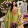 Stunning Embroidered Cotton Suit with Floral Dupatta in olive green featuring elegant embroidery and a floral printed dupatta