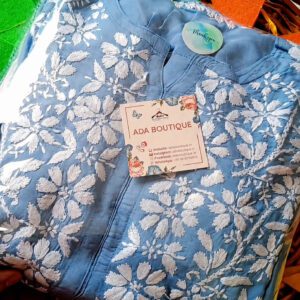 Stunning Powder Blue Chikankari Kurti Palazzo Set packed and ready for dispatch