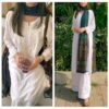 luxurious white modal chikankari kurti pant set with statement green dupatta showcasing fine chikankari detailing